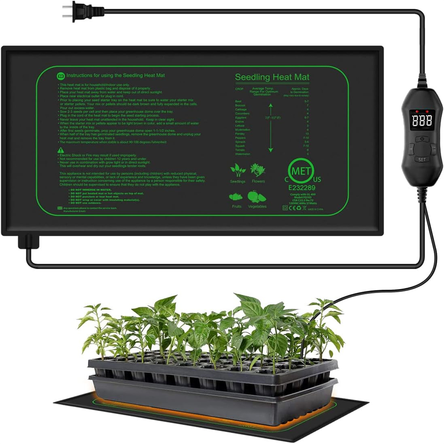 Seedling Heat Pad - Sämling-Heizmatte mit Digitalem Thermostat für Zimmerpflanzen,