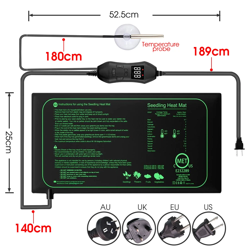 50 W EU-US/UK/AU Einstellbare  – Seedling Heat Pad Bewertung und Preis